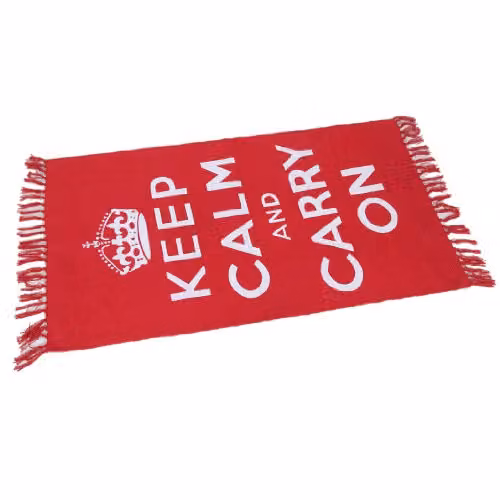 HOMESCAPES Handwoven Keep Calm and Carry On Nostalgic Area Rug, Red and White 100% Cotton, W: 60 cm, L: 100 cm – 2