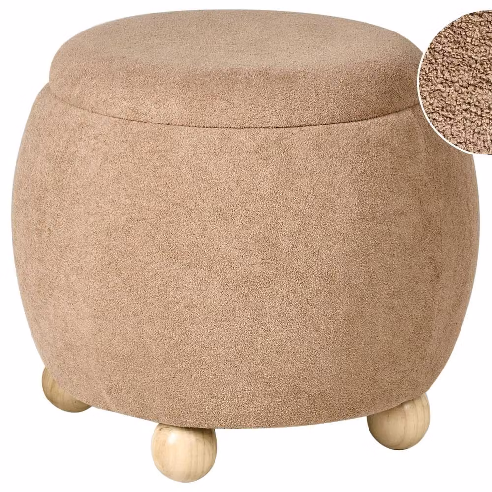 Wyld and Coco Teddy Pouffe in Light Brown Bouclé with Hidden Storage – 2