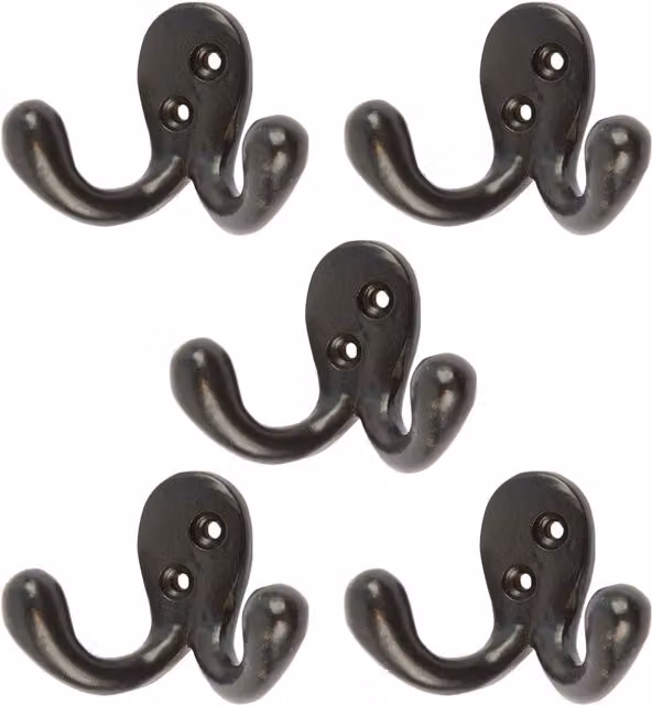 Hammer and Tongs Matt Black Iron Double Coat Hook, Pack of 5, W: 7 cm, H: 5 cm – 2