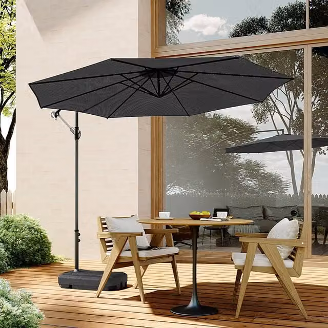 Livingandhome Black Metal Cantilever Garden Parasol with Water or Sand Filled Base