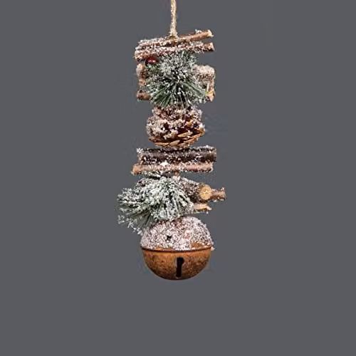 Shatchi Rustic Christmas Hanging Decoration with Jingle Bells, Berries and Foliage, Brown, 33 cm