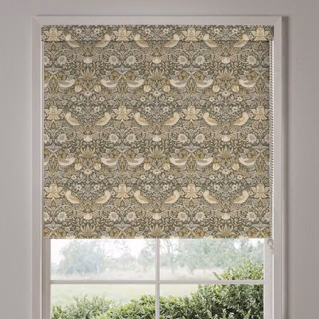 William Morris Strawberry Thief Translucent Made To Measure Roller Blind in Beige and Multicolour Floral Design