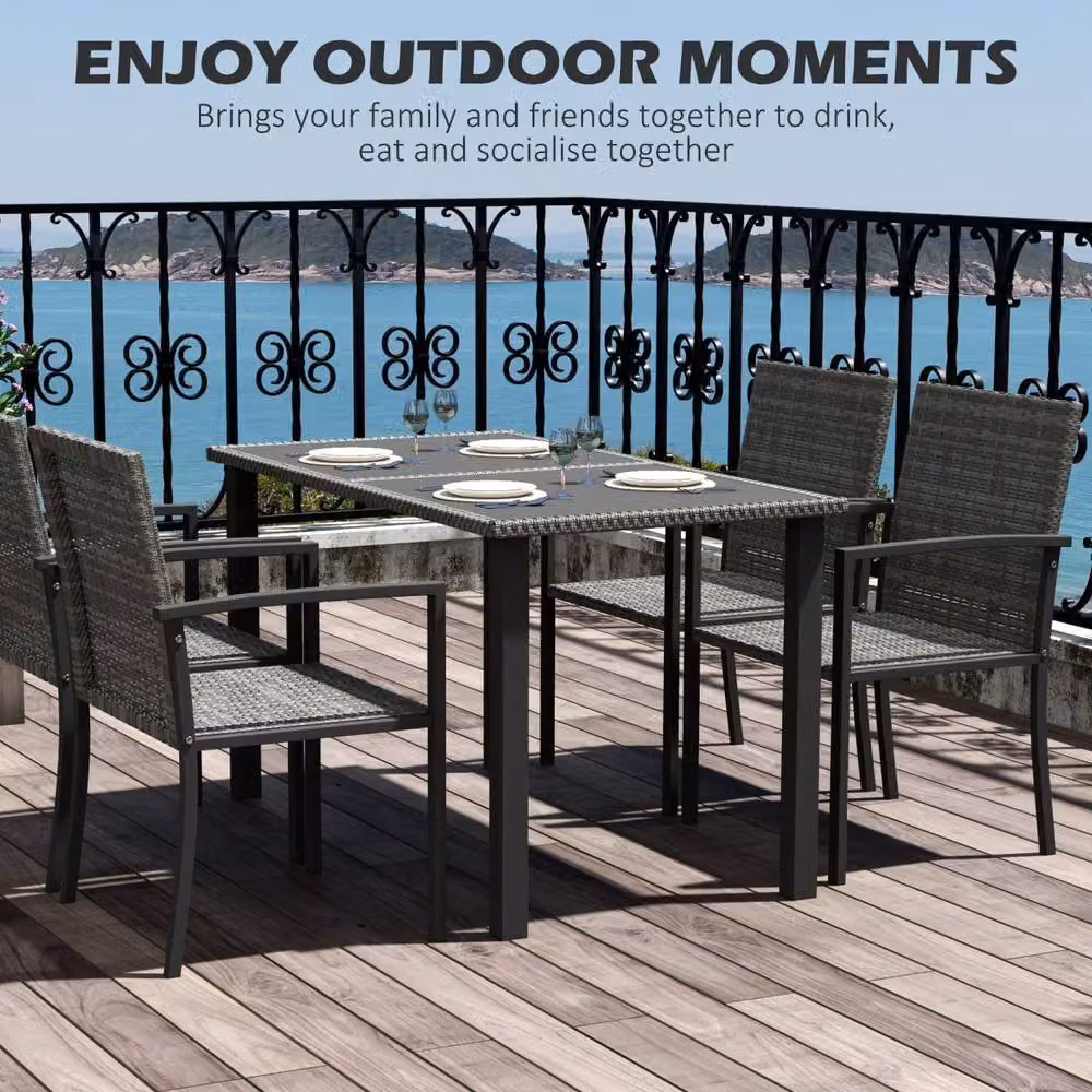 Wyld Haus Pakeri 4 Seater Rattan Outdoor Dining Set with Tempered Glass in Dark Grey – 5