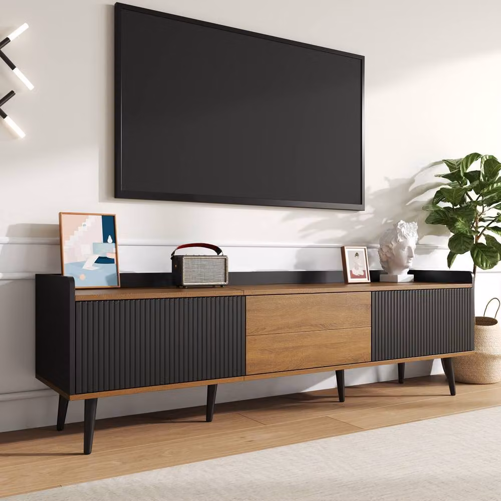 ModernLuxe Black Matt TV Cabinet Lowboard with 3 Doors and Media Storage, W: 148.5 cm, H: 39.0 cm, D: 39.0 cm – 3