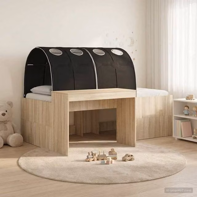 Berkfield Home 3-Piece Bed Frame with House Frame and Bedside Shelves in Sonoma Oak and Black