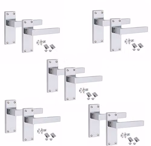 Golden Grace Straight Delta Latch Door Handles in Polished Chrome, 5 Sets