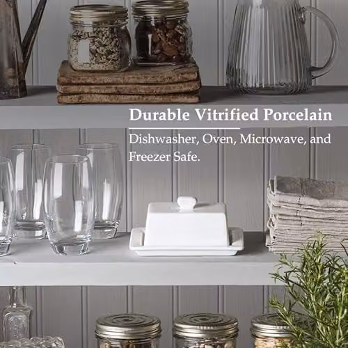 WM Bartleet & Sons Traditional Porcelain Butter Dish with Lid, White, W: 12.5 cm, D: 17.3 cm, H: 9 cm – 4