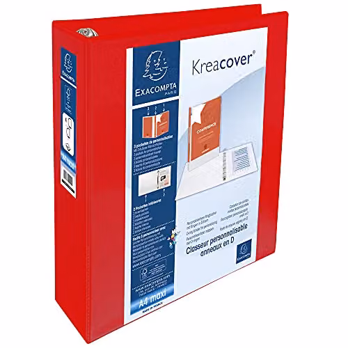 Exacompta Red A4 Rigid Ring Binder with 4 Rings and 3 Pockets – 2