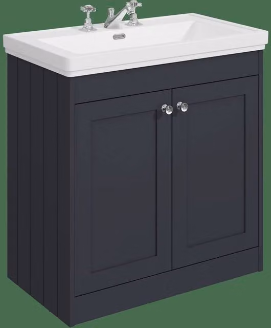 Balterley Classic Floor Standing 2 Door Vanity Unit with 3 Tap Hole Basin and Rectangular Sink, Dark Grey, W: 80 cm, D: 45.3 cm, H: 80 cm – 1