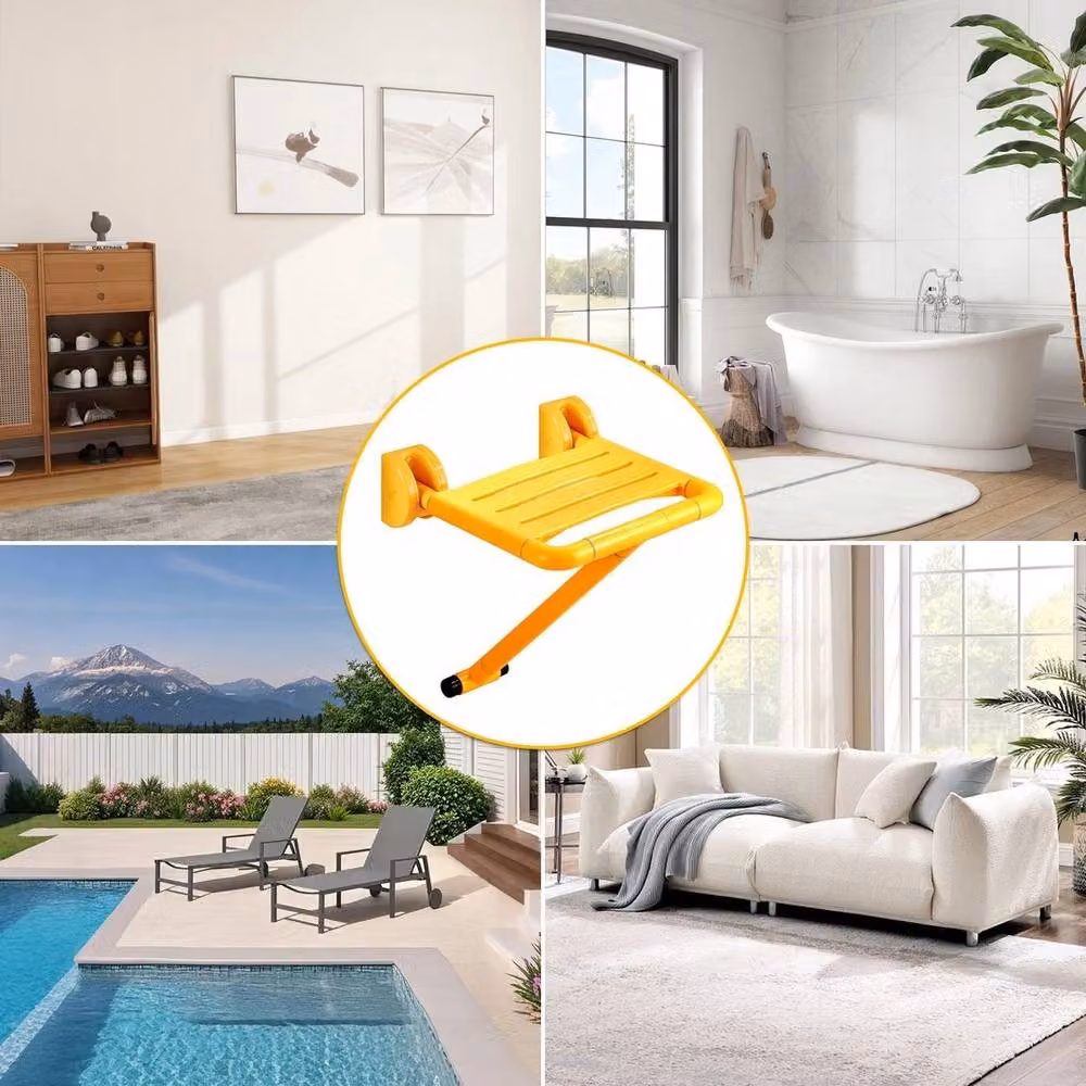 VOGREX Wall Mounted Folding Shower Seat in Yellow – 3