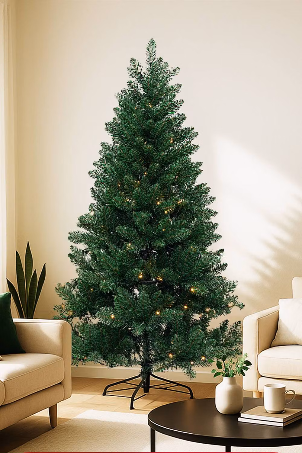 Neel Blue Pre-Lit Green Pine Christmas Tree with Warm White LEDs, Height: 120 cm – 5
