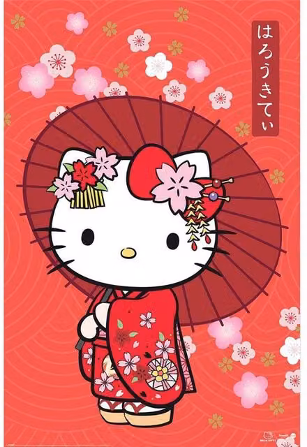 Hello Kitty Floral Botanical Maxi Paper Poster in Red
