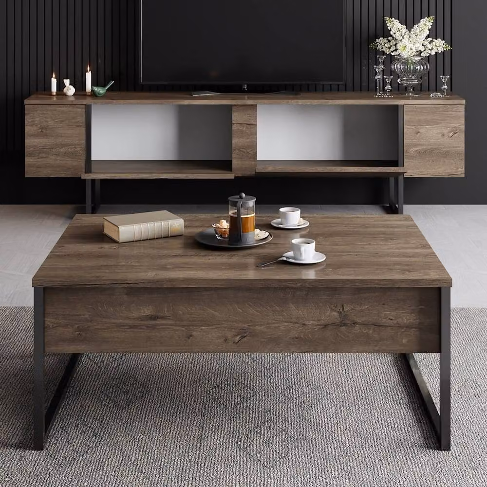 Calicosy Luxury Modern TV Stand with 2 Drop-Down Doors in Brown, W: 180 cm, D: 50 cm, H: 30 cm – 2
