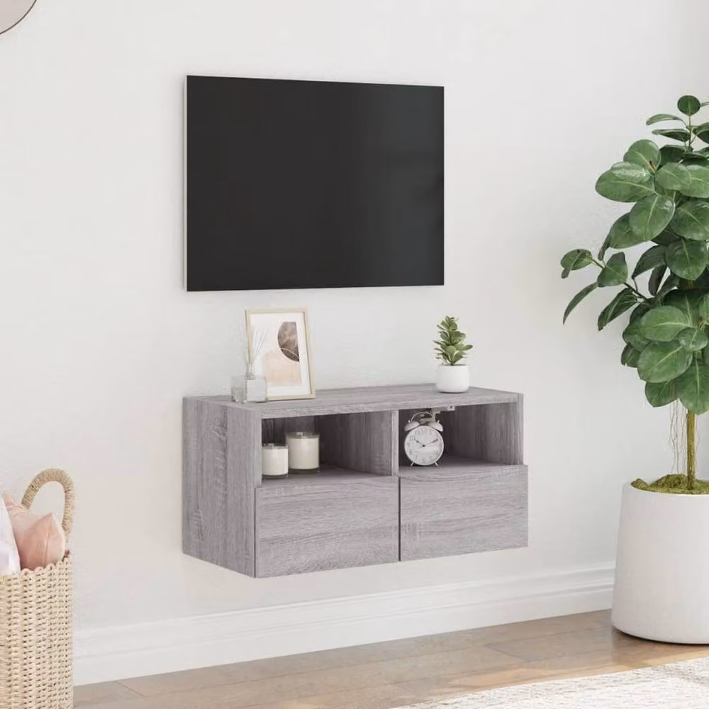 Berkfield Home Grey Sonoma Wall Mounted TV Cabinet with Internal Shelves and Hinged Doors W/D/H: 60 x 30 x 30 cm – 3