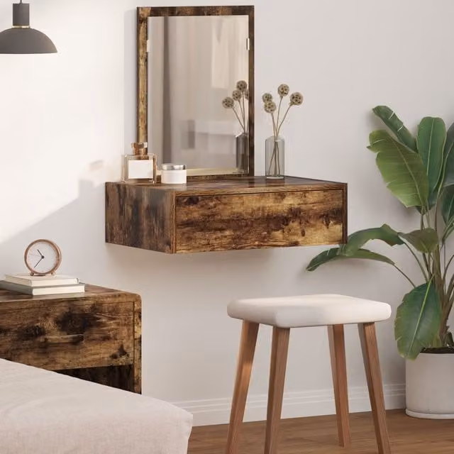Berkfield Home Wall Mounted Dressing Table in Smoked Oak Brown, W/D/H: 60 x 40 x 70 cm – 1
