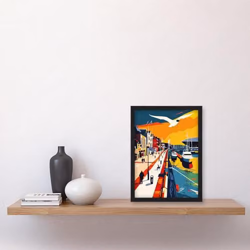 Artery8 Cardiff Bay Bold Sunset Framed Wall Art Print, Multicolour, H 29.7 cm x W 21.0 cm x D 0.5 cm – 4