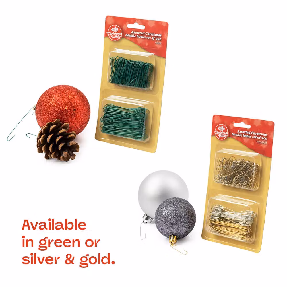 Christmas Village Metal Bauble Hanging Hooks in Silver, Gold and Green – 5