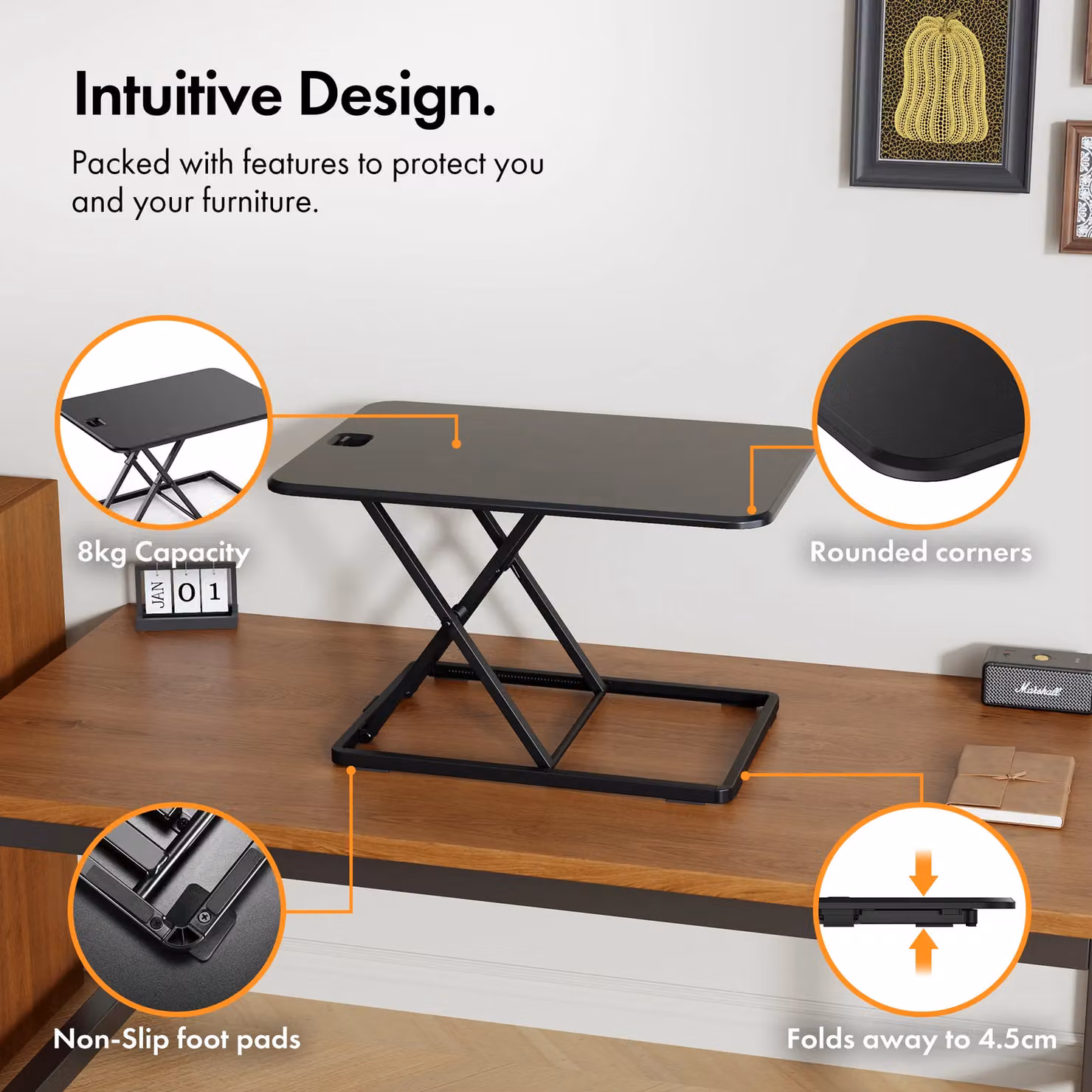 VonHaus X-Frame Height Adjustable Standing Desk Converter in Black – 6