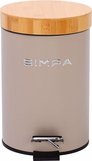 Simpa 3L Soft-Closing Pedal Dustbin with Bamboo Lid in Beige – 1