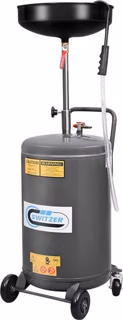 SwitZer 80L Waste Oil Drain Tank with 10L Adjustable Gravity Drain Bowl on Wheels, Grey