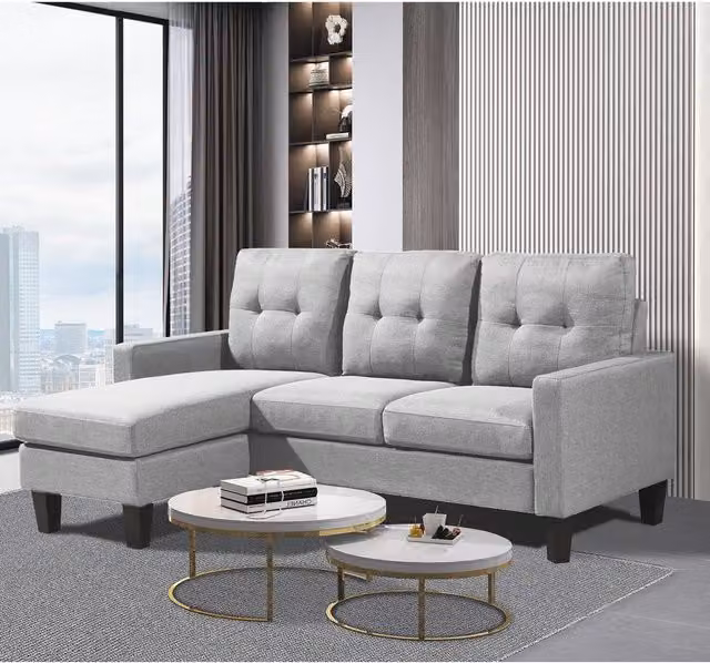 Kosy Koala Reversible L-Shape Corner 3 Seater Fabric Sofa in Grey with Matching Ottoman