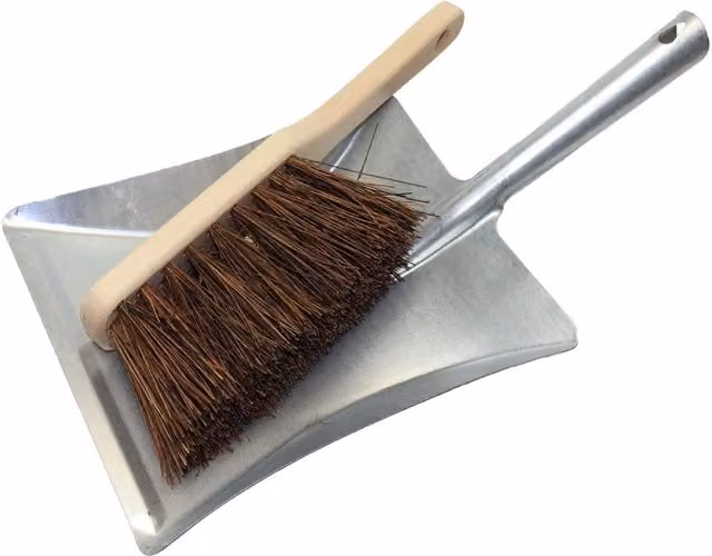 SolaDirect Stiff Bassine Hand Brush and Galvanised Metal Dustpan Set, Brown, Brush Width: 28 cm