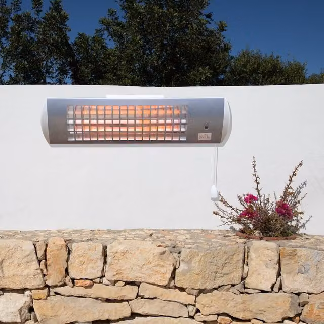 Primrose Silver Wall Mounted Patio Heater with 3 Settings and Quartz Bulb