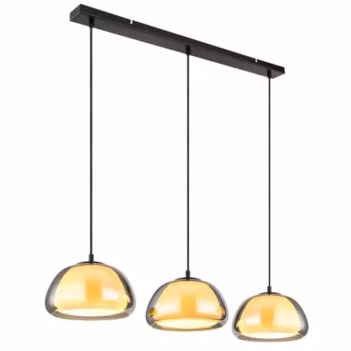 Globo Lighting Jella Bar Pendant Ceiling Light in Black and Smoke Grey Glass with 3x E14 Bulbs, Height Adjustable – 1
