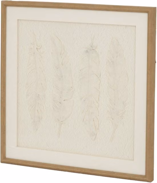 KDMK Alta White Feathers Abstract Wall Art in a Beaded Wood Frame