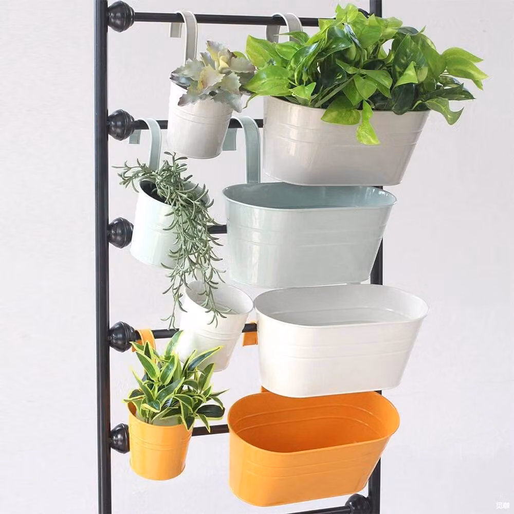 KORVIXA Set of 4 Multicolour Oval Metal Hanging Plant Pots with Rustic Finish – 2