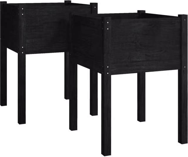 Berkfield Home Garden Black Solid Pinewood Planter Tubs, 2 Pack, W/D/H: 50 x 50 x 70 cm