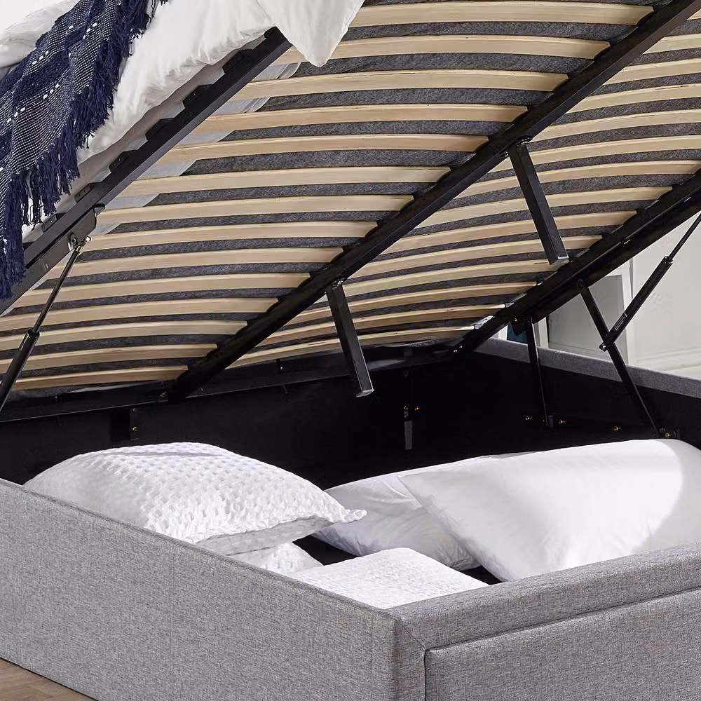 Aspire Camden Grey Linen Single Ottoman Storage Bed with Quilted End and Lift Up Base – 4
