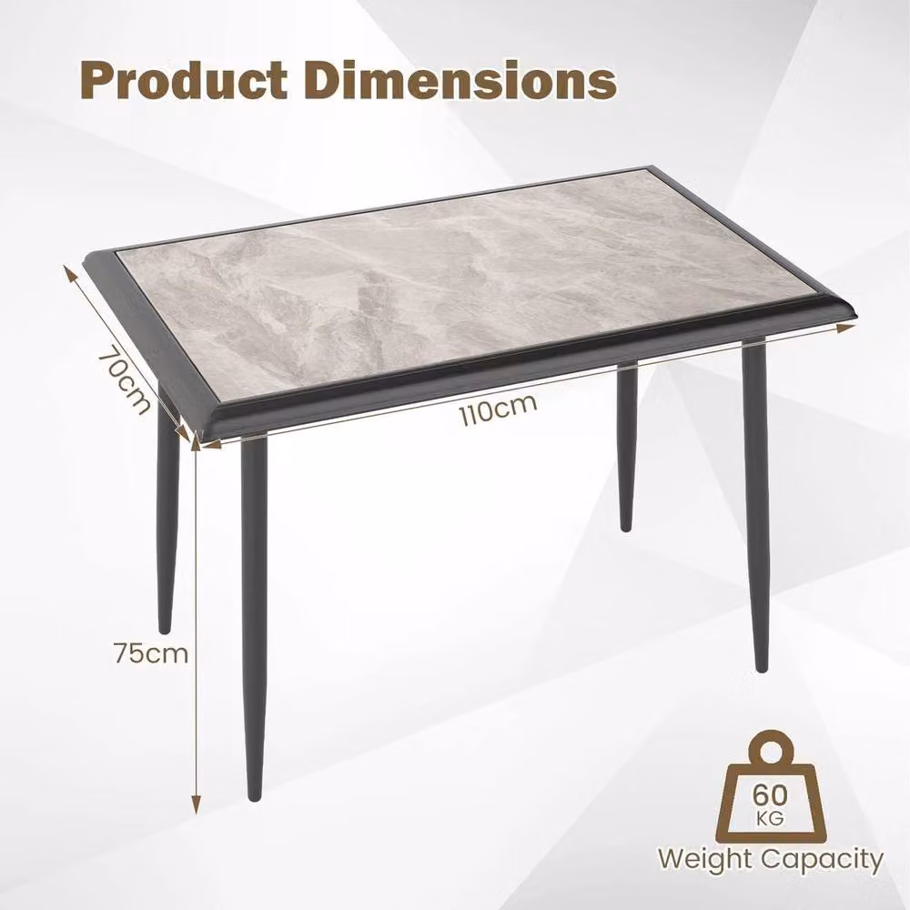 EONLION Modern Rectangular Sintered Stone Dining Table in Black and Grey, W/D/H: 100 x 70 x 75 cm – 2