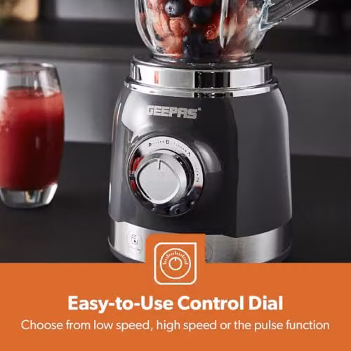Geepas 700W Electric Blender and Smoothie Maker with 1.5L Glass Jar and Stainless Steel Blades in Grey – 4