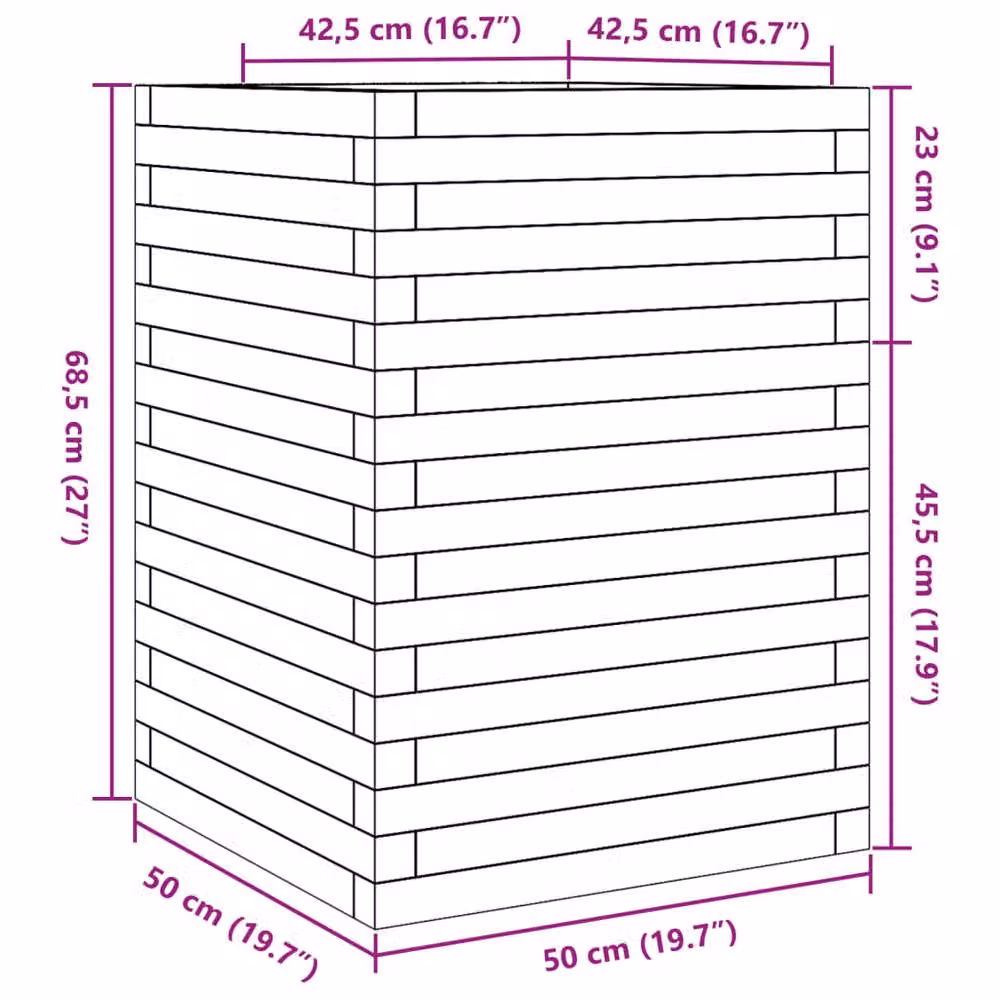 Berkfield Home Garden Wood Planter Tub in Brown, W/D/H: 50 x 50 x 68.5 cm – 3