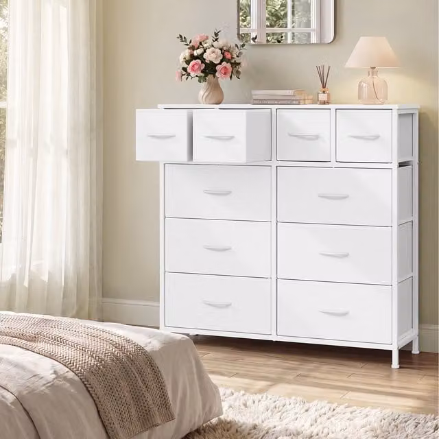 SONGMICS 10 Fabric Drawer Storage Organiser with Steel Frame, White