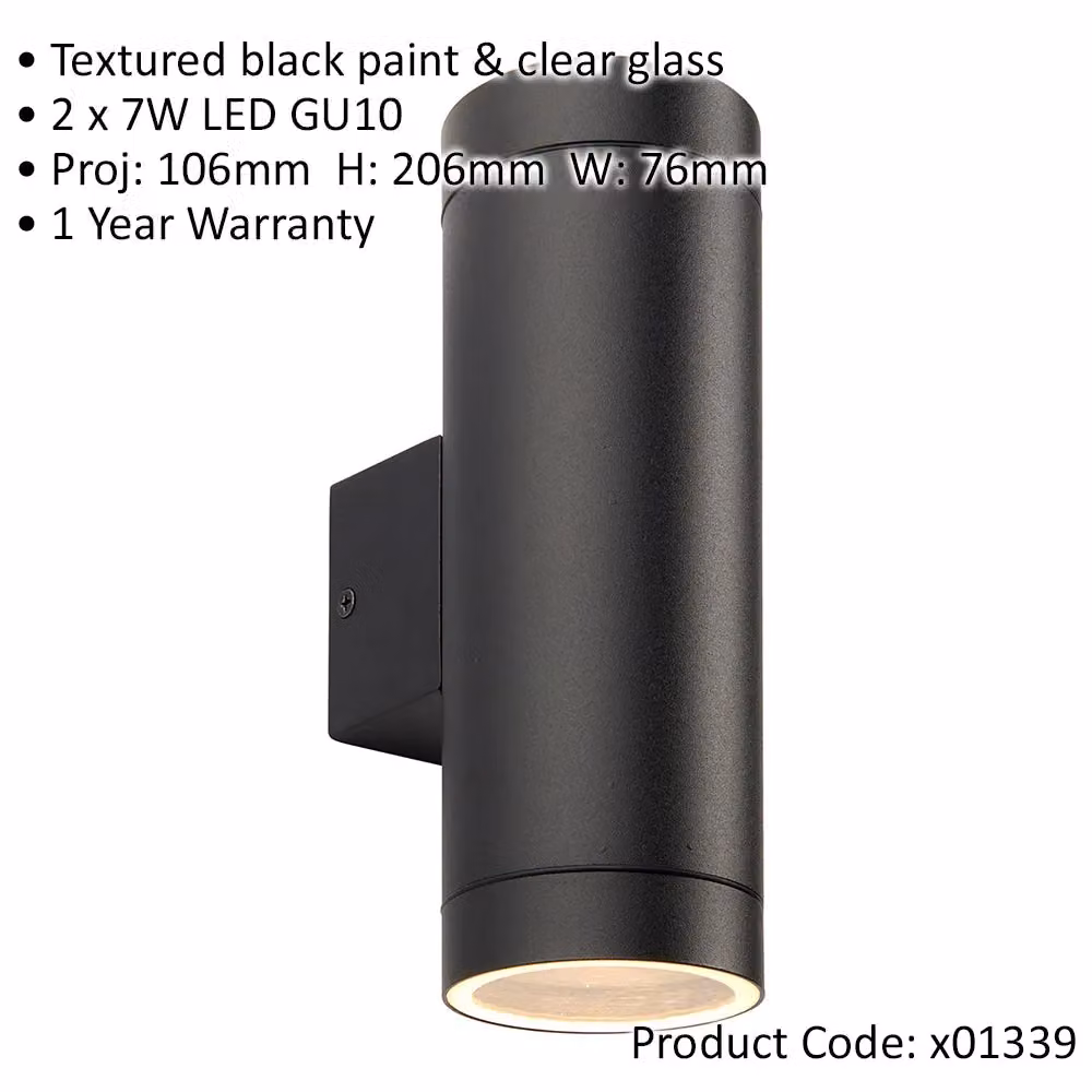 Loops 4 Pack Up & Down Twin Outdoor LED Wall Lights in Textured Black – 2