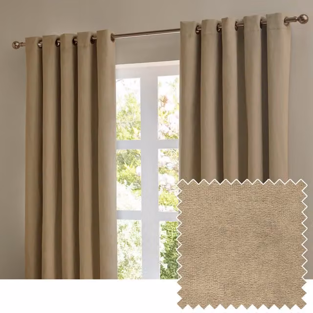 Make It A Home Set of 2 Velvet Room Darkening Eyelet Curtains, Brown/Beige, W: 137 cm, H: 229 cm