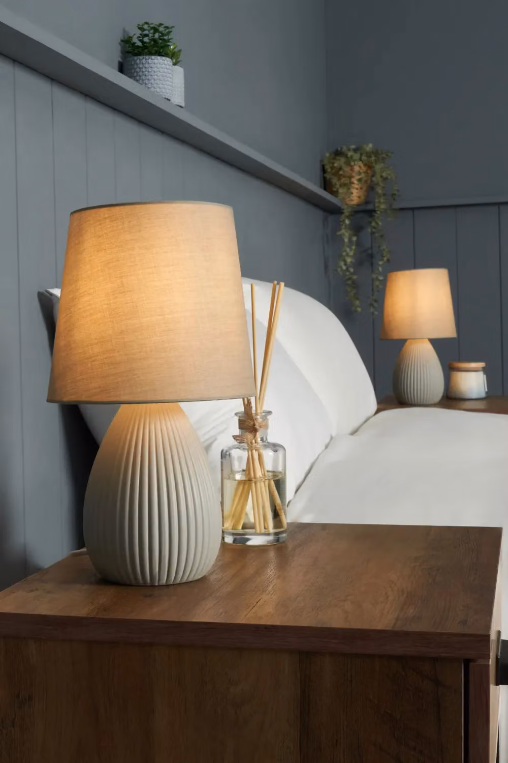 BHS Lighting Freya 2 Pack Ceramic Table Lamps in Grey – 2