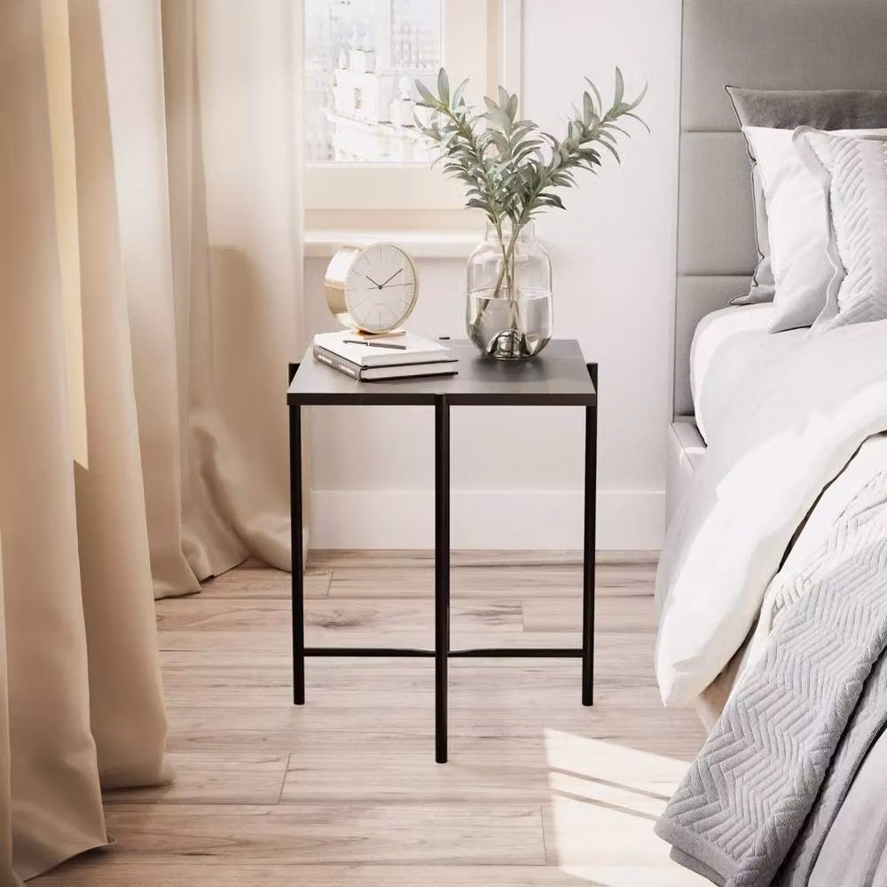 Havendro Set of 2 Black Square Marble Effect Coffee Tables with Metal Frame – 3
