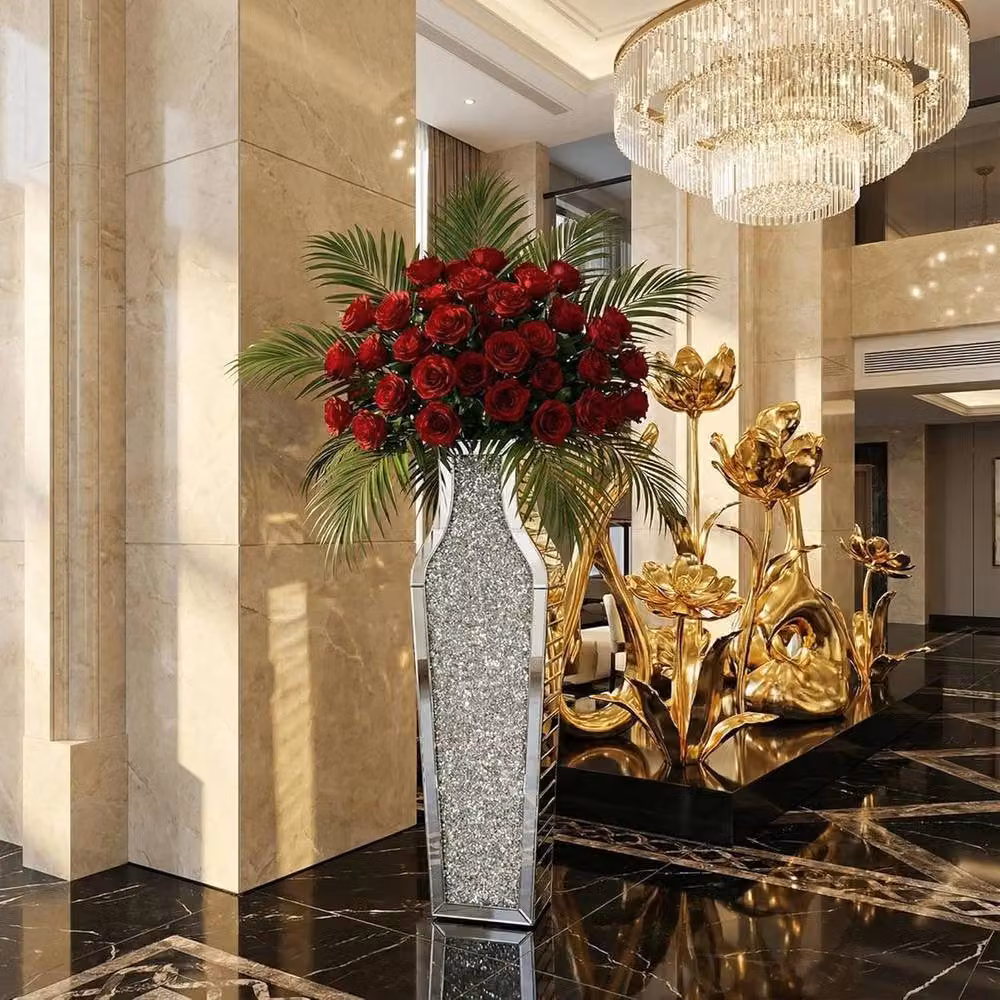 PAWNORA XL Crushed Diamond Mirrored Floor Vase in Silver – 5