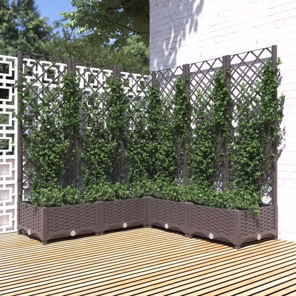 Berkfield Home Garden Planter with Trellis in Brown, W/D/H: 120 x 120 x 121.5 cm – 2
