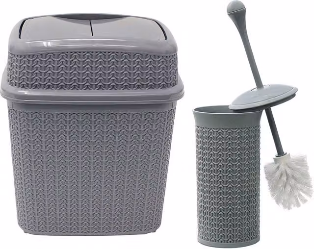 JVL Loop Toilet Brush and Rectangular Lidded Bin in Grey – 1