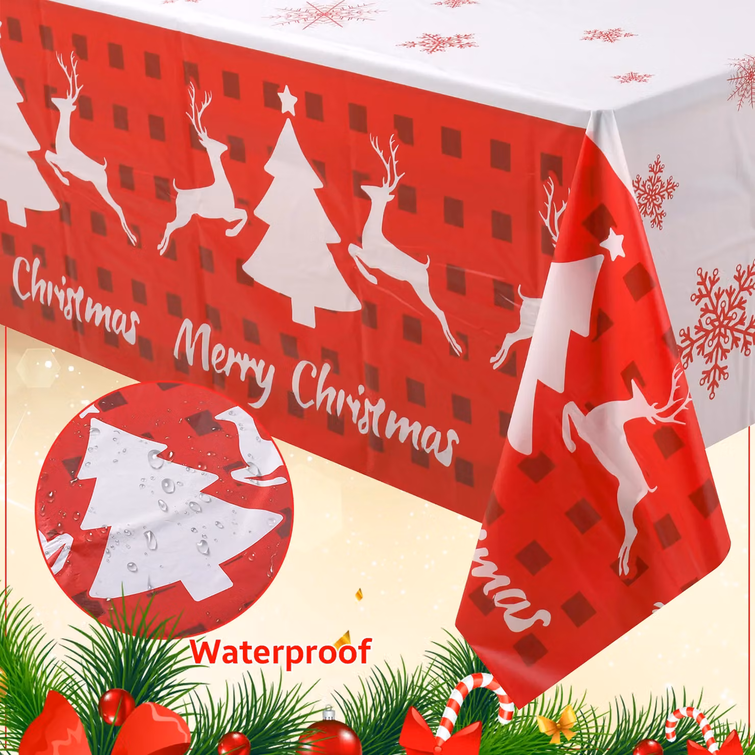 Neel Blue Red and White PVC Christmas Tablecloth, W: 137 cm, L: 274 cm – 4