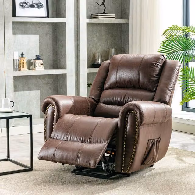 Rolipo Brown PU Leather Heated Massage Recliner Chair with Cup Holders – 1