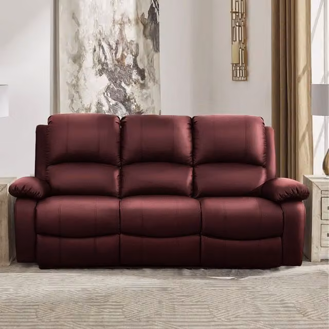 Comfy Living Red Bonded Leather 3 Seater Reclining Sofa