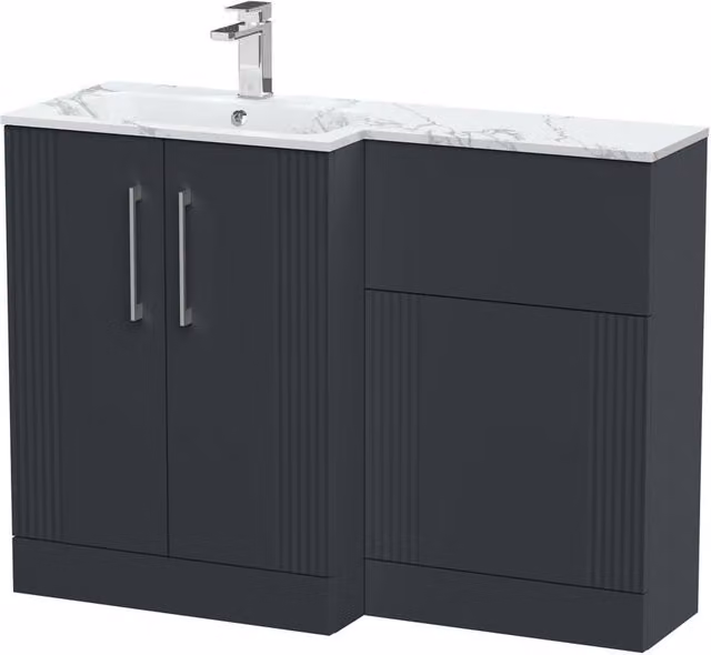 Balterley Belvide 2 Door Freestanding WC Vanity Unit with Carrera Stone Basin, Dark Grey, Width: 110 cm
