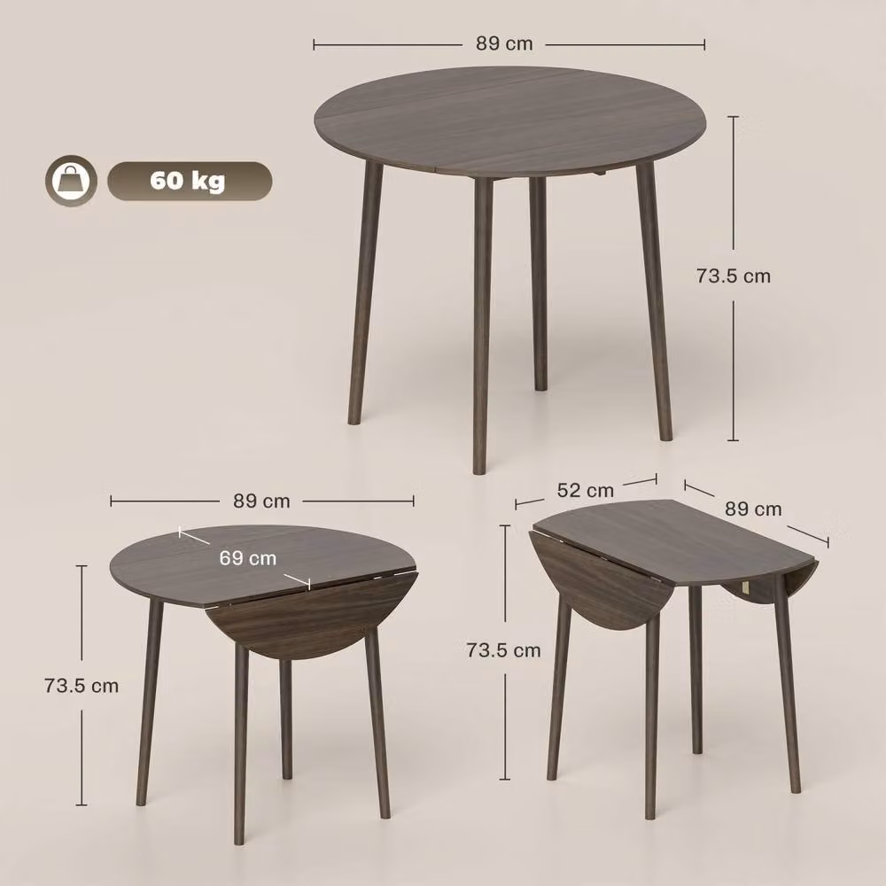 Wyld Haus Harapa Grey Wood Grain Round Drop Leaf Dining Table for 4 Adults, H 89.0 cm x W 73.5 cm – 4