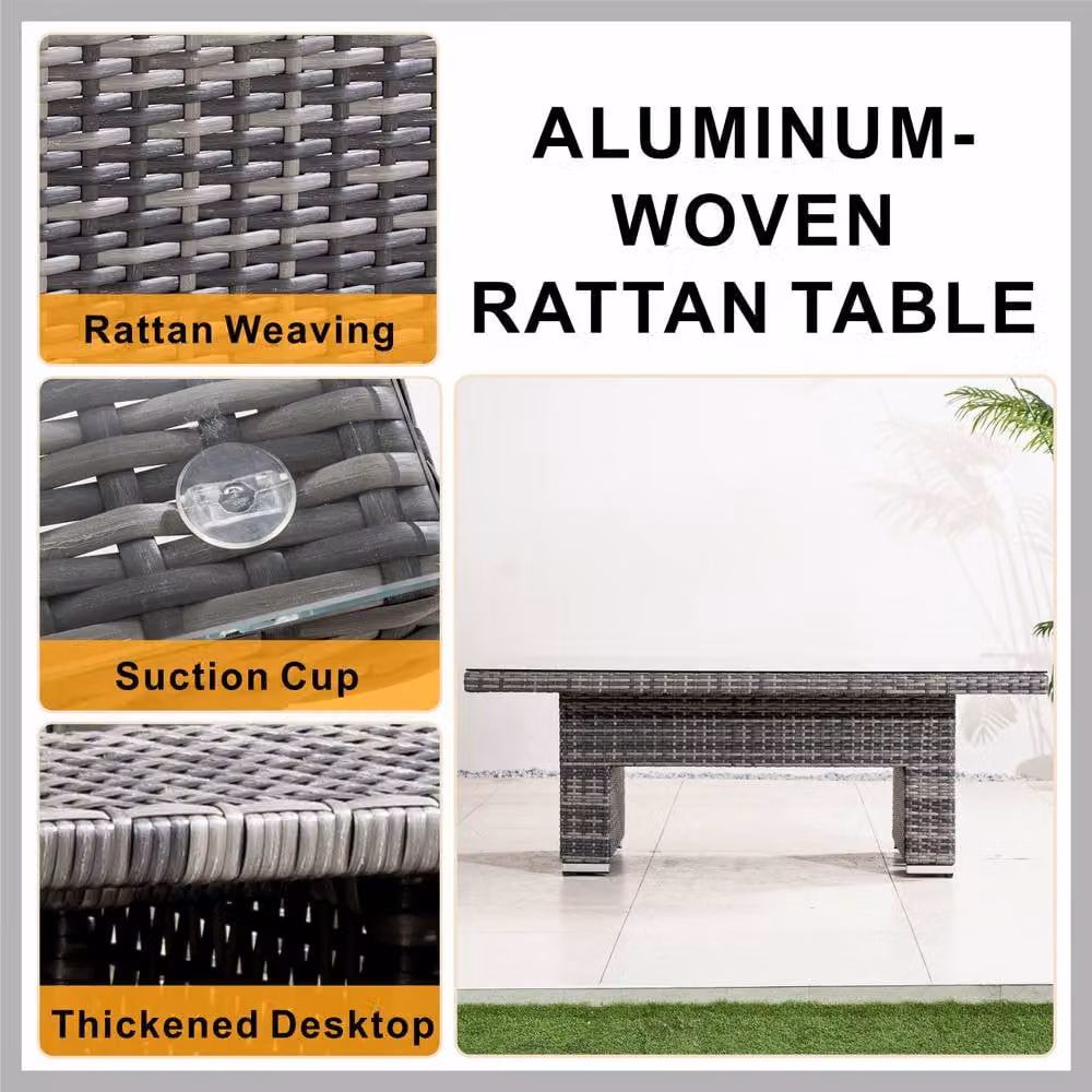 Direct Wicker Set of 2 Height Adjustable Grey Rattan Outdoor Garden Tables with Transparent Glass Tops – 3