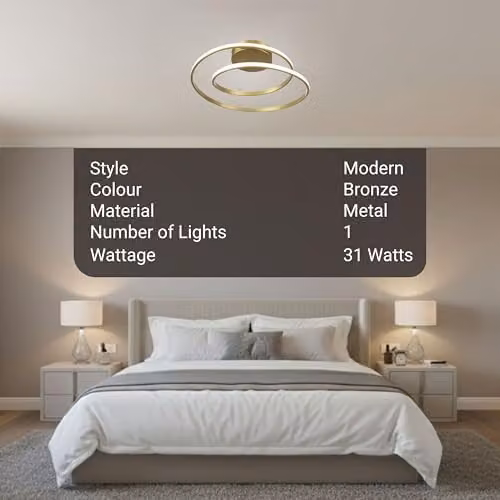 Cosylyte Alston Double Ring LED Ceiling Light, Modern Dimmable Flush Mount in Brushed Bronze, 3000K Warm White, 3800lm, W/D/H: 46 x 46 x 11.5 cm – 2